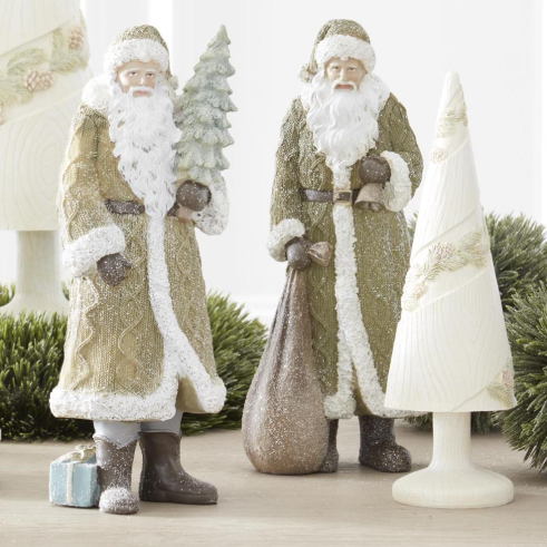 Glittered Resin Santa in Olive Green Coat