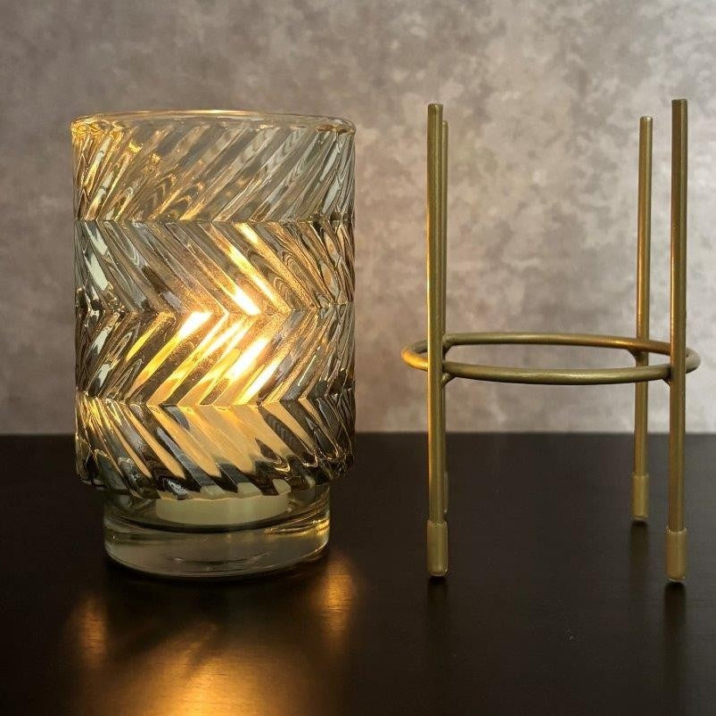 SMOKY GREY GLASS CANDLE HOLDER