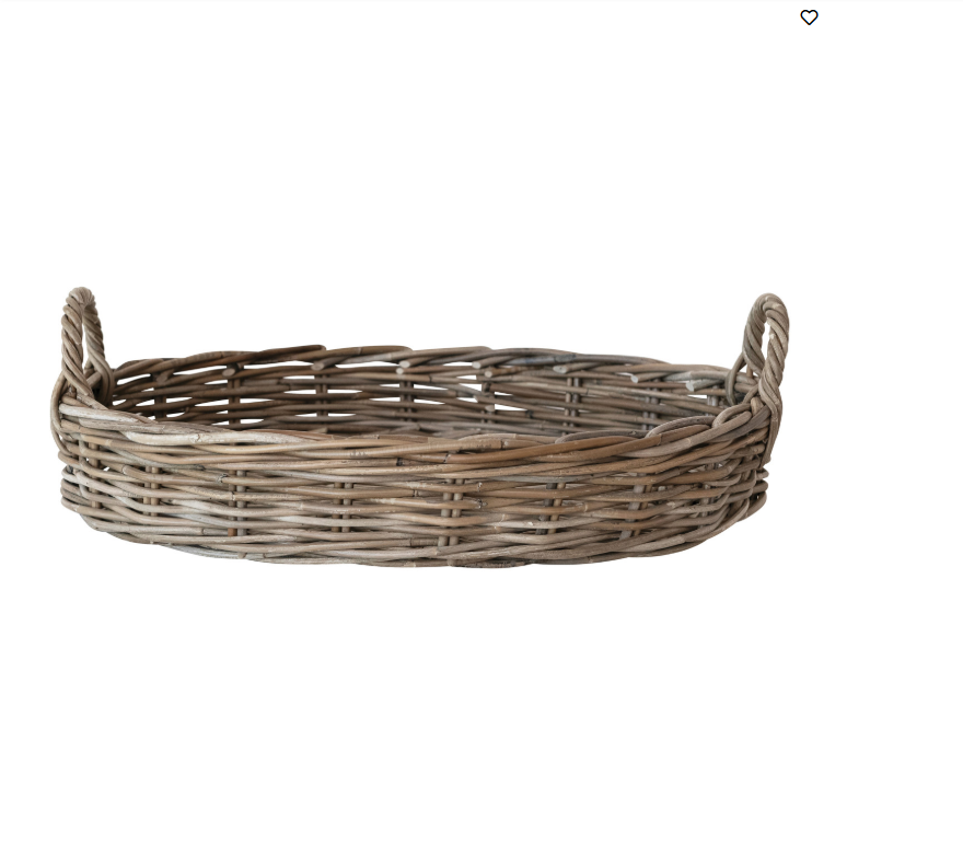 Hand-Woven Rattan Tray with Handles, Grey Washed