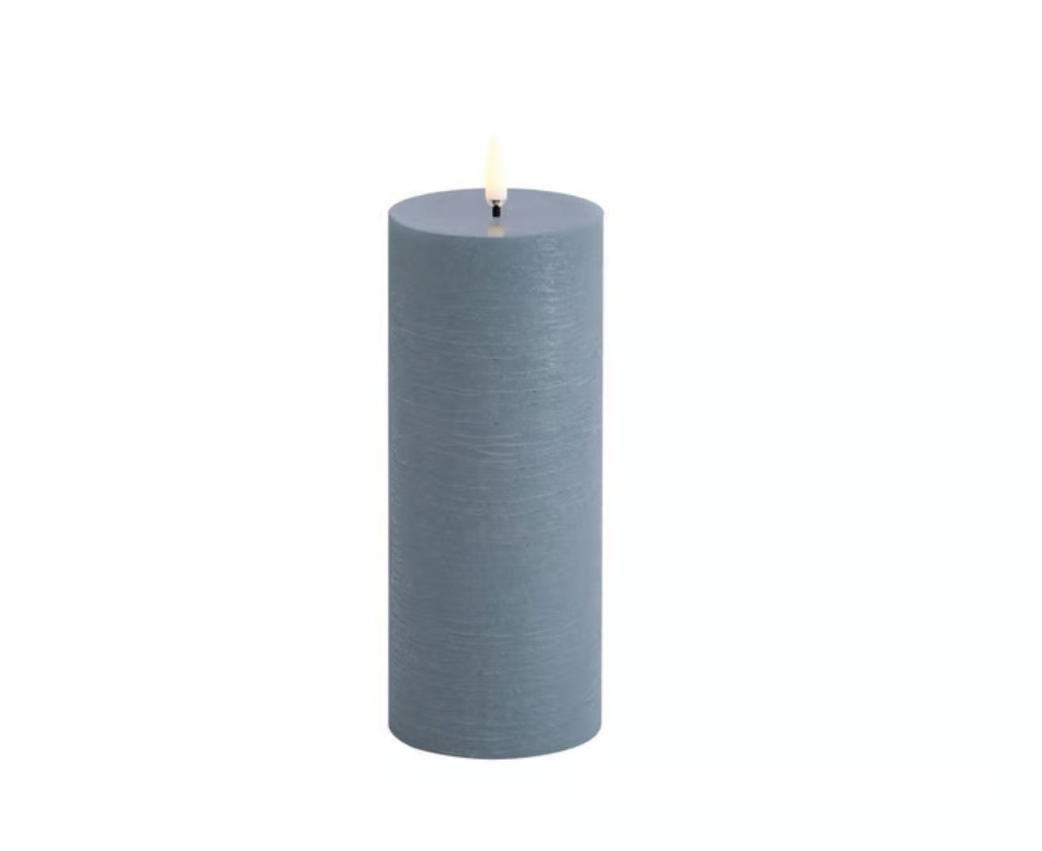 LED pillar candle. Hazy blue. Rustic. 3 x 6"