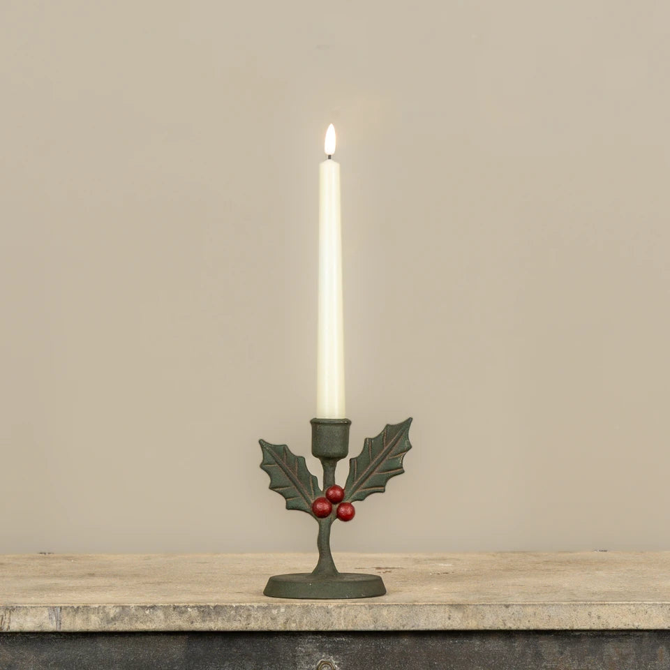 HOLLY & BERRIES TAPER CANDLE HOLDER