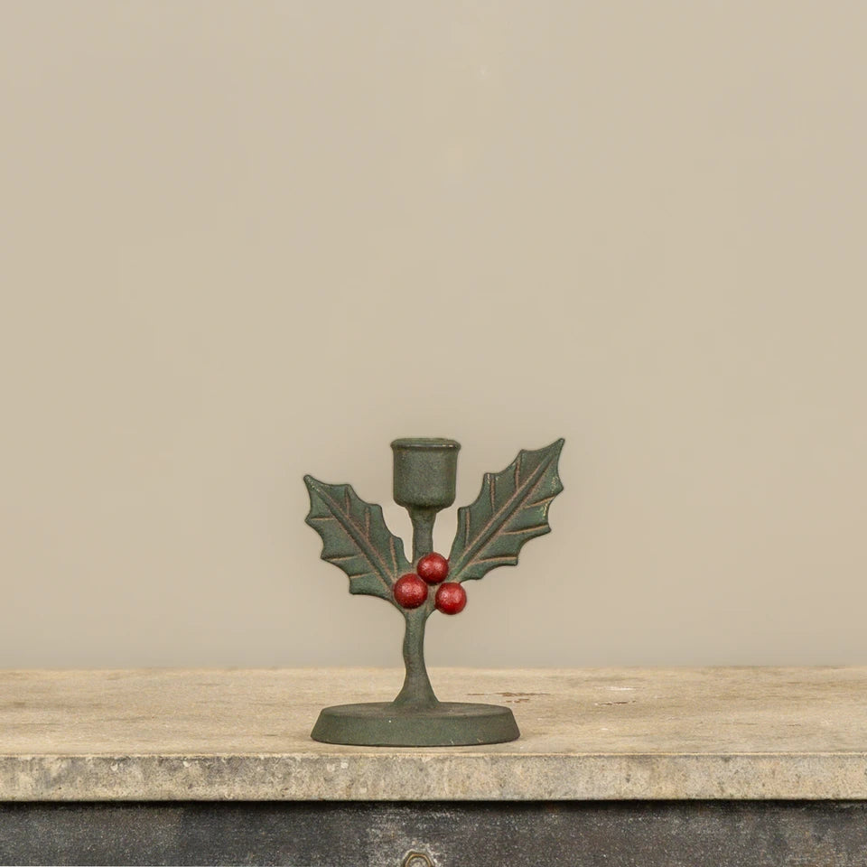 HOLLY & BERRIES TAPER CANDLE HOLDER