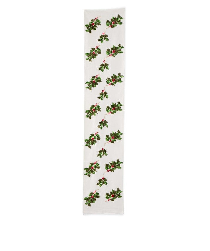 Cream Runner w/Holly Leaves & Berries