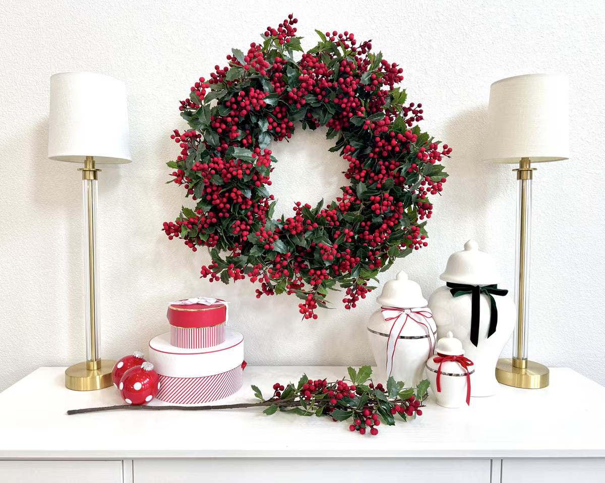 Holly & Red Berry Stem