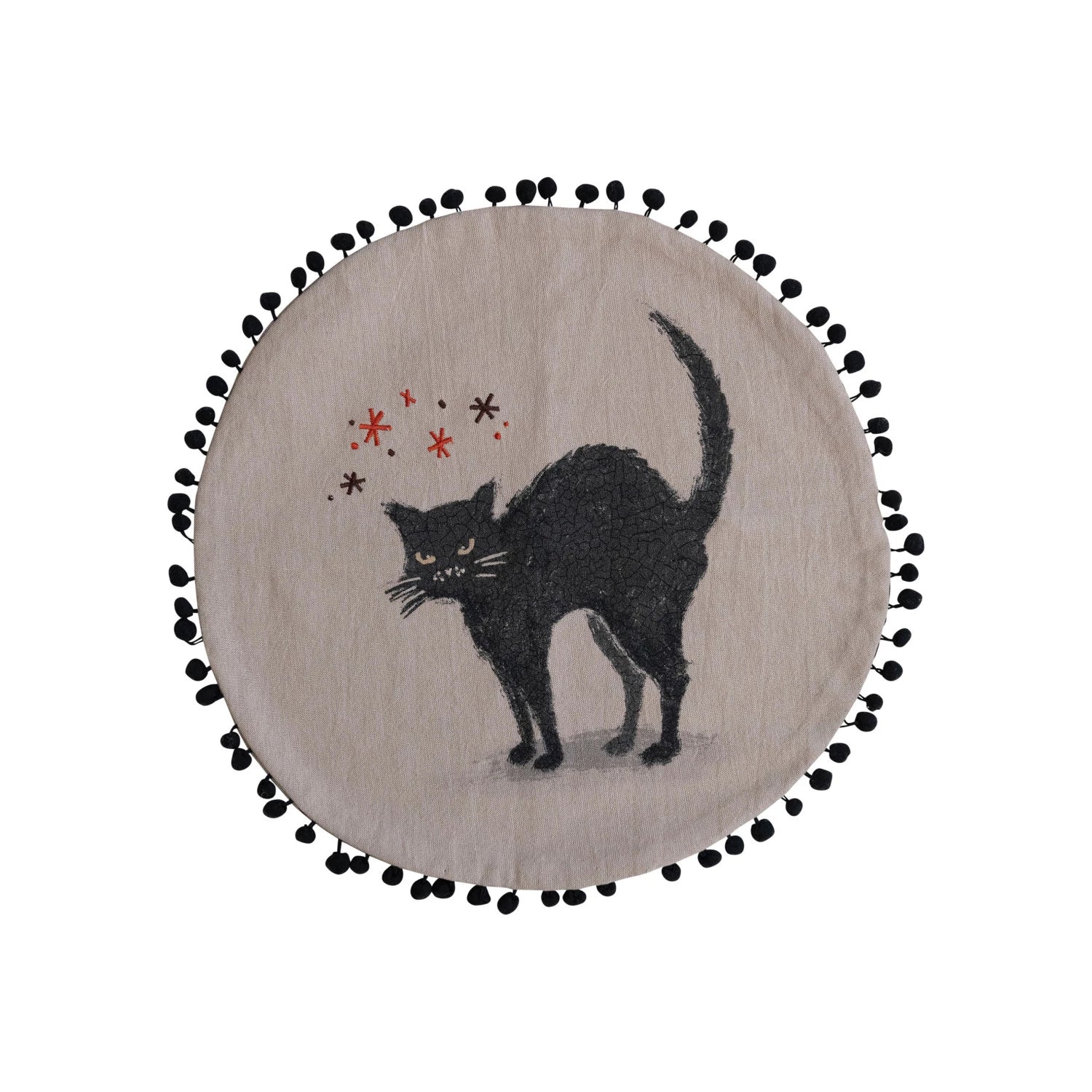 Cotton Chambray Printed Pillow w/ Angry Cat