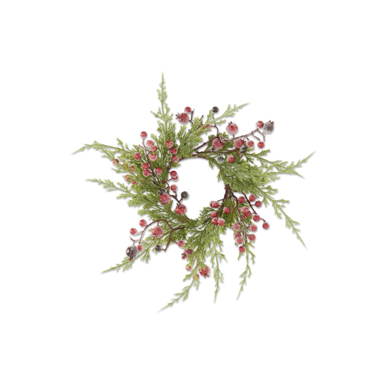 Cypress Pine w/Dark Red Iced Berry Candle Ring