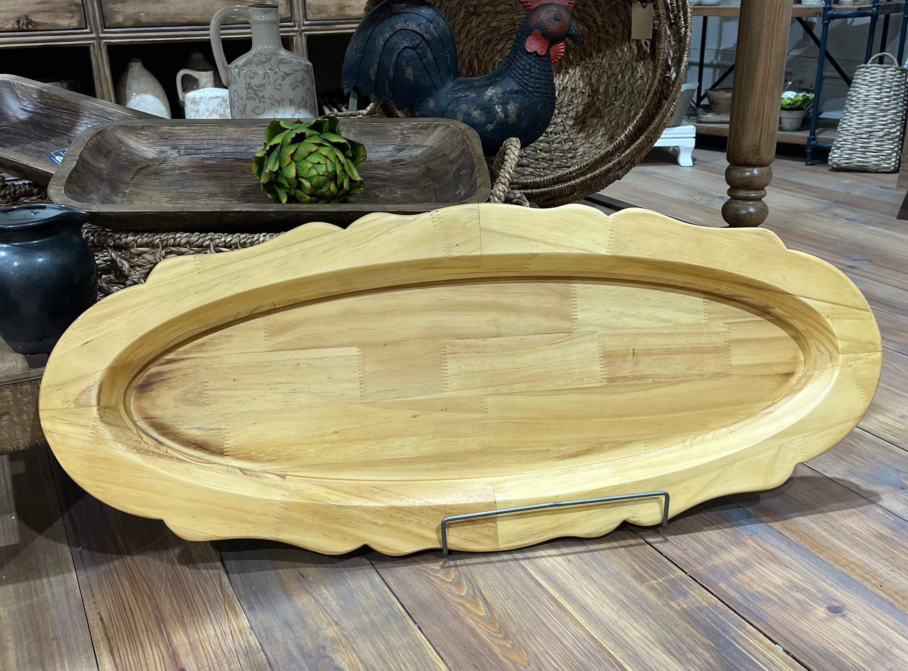 Oblong Wooden Serving Platter, Large