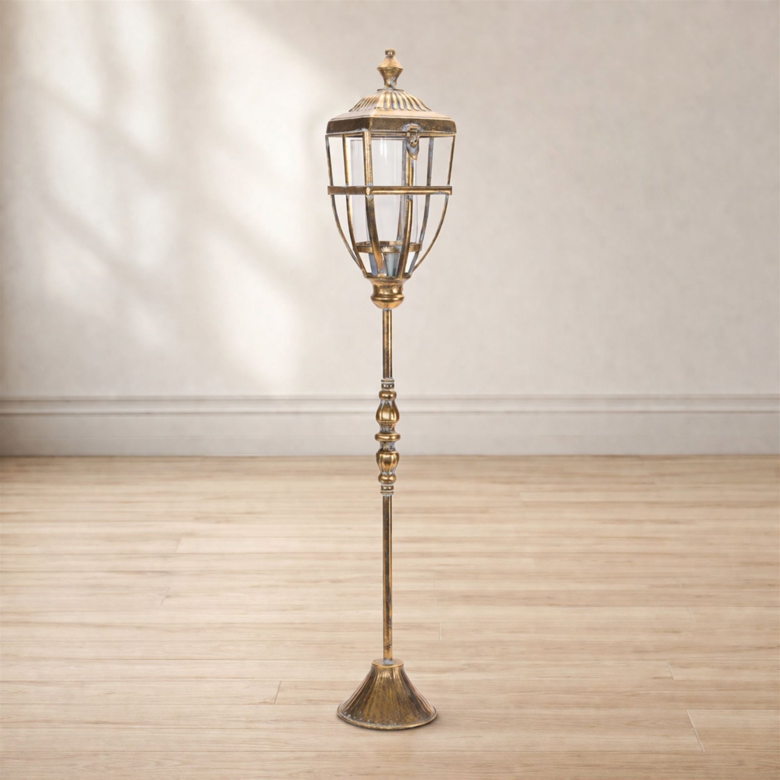 Gold & Glass Lantern on stand
