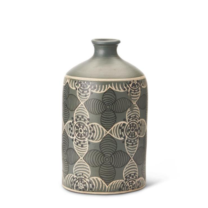 Green Terracotta Vase w/Flowers