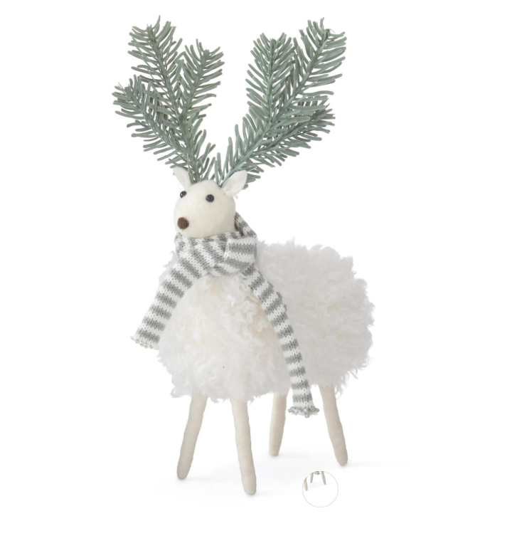 White Wool Deer w/Evergreen Antlers