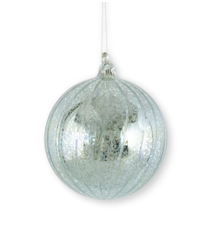 Light Blue Ribbed Mercury Glass Round Ornament