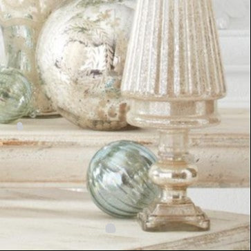 Light Blue Ribbed Mercury Glass Round Ornament
