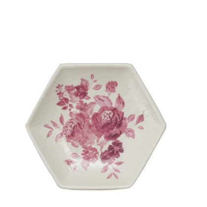 Stoneware Plate Shaped Magnet with Floral Image, 6 Styles
