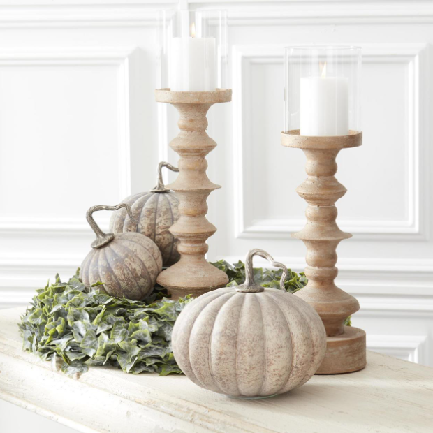 Matte Cream & Brown Speckled Glass Pumpkin w/Metal Stem