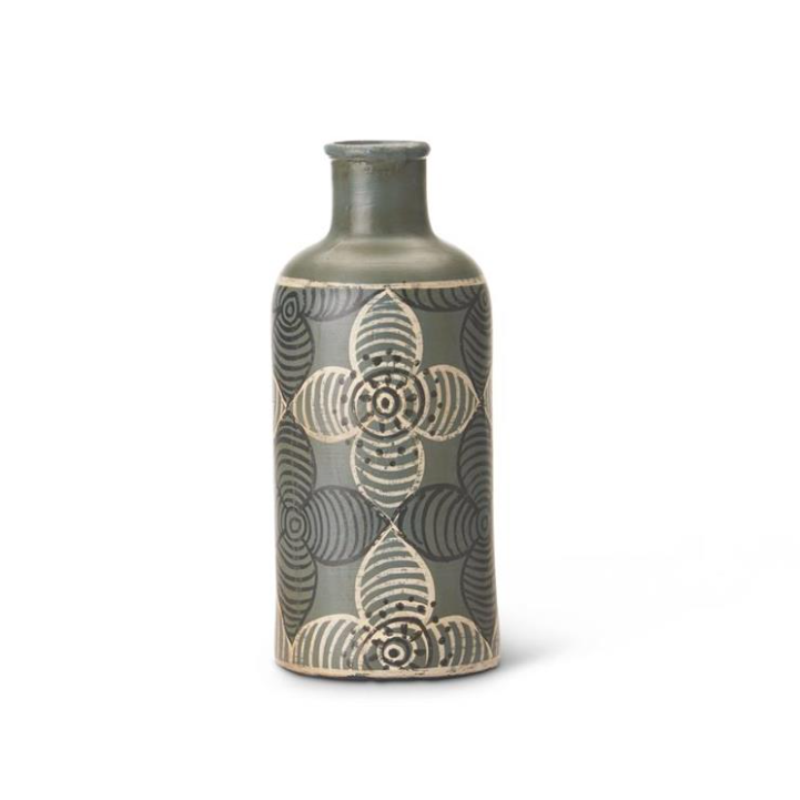 Green Terracotta Vase w/Flowers