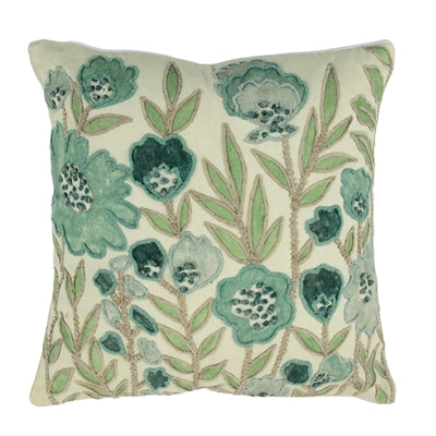 Blue & Green Floral Pillow, Square