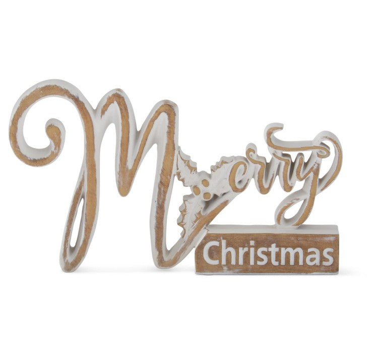 Resin Brown & White Merry Christmas Tabletop Sign
