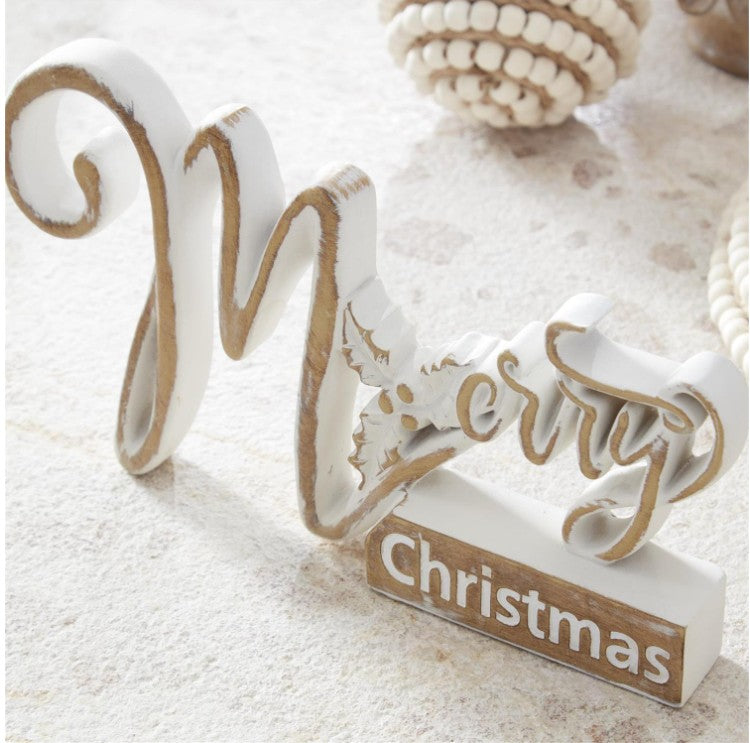 Resin Brown & White Merry Christmas Tabletop Sign