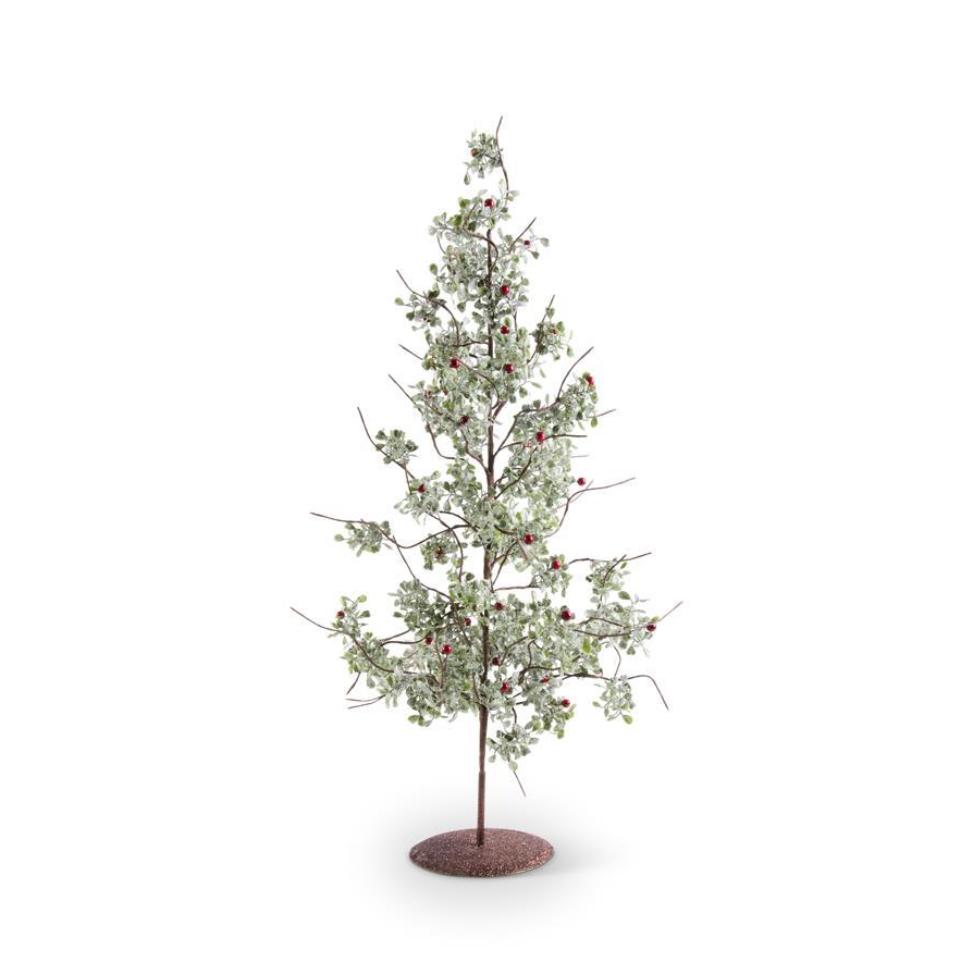 30 Inch Glittered Mistletoe Tree w/Red Berries