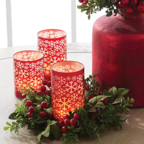 Mixed Boxwood and Red Berry Candle Ring