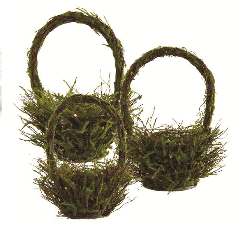 Round Mossy Twig Baskets w/Handles