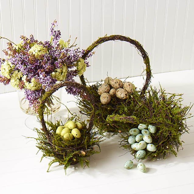 Round Mossy Twig Baskets w/Handles