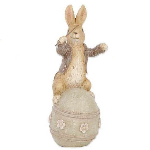 Brown Resin Musical Bunny on Egg, 3 Styles
