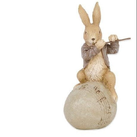 Brown Resin Musical Bunny on Egg, 3 Styles