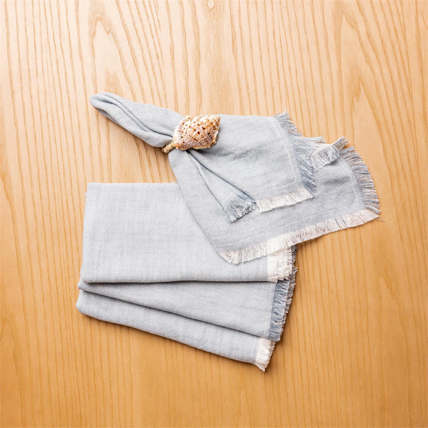 Napkin - Soft Blue Chambray Fringe Edge