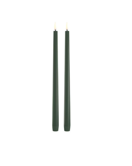 LED Slim Taper Candle, Olive Green, Smooth, 2-pack
