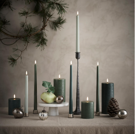 LED Slim Taper Candle, Olive Green, Smooth, 2-pack
