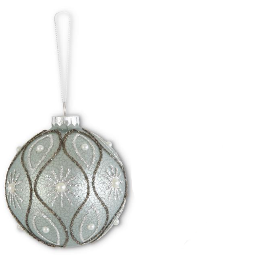 Glittered Light Blue Mercury Glass Ornament w/Pearls