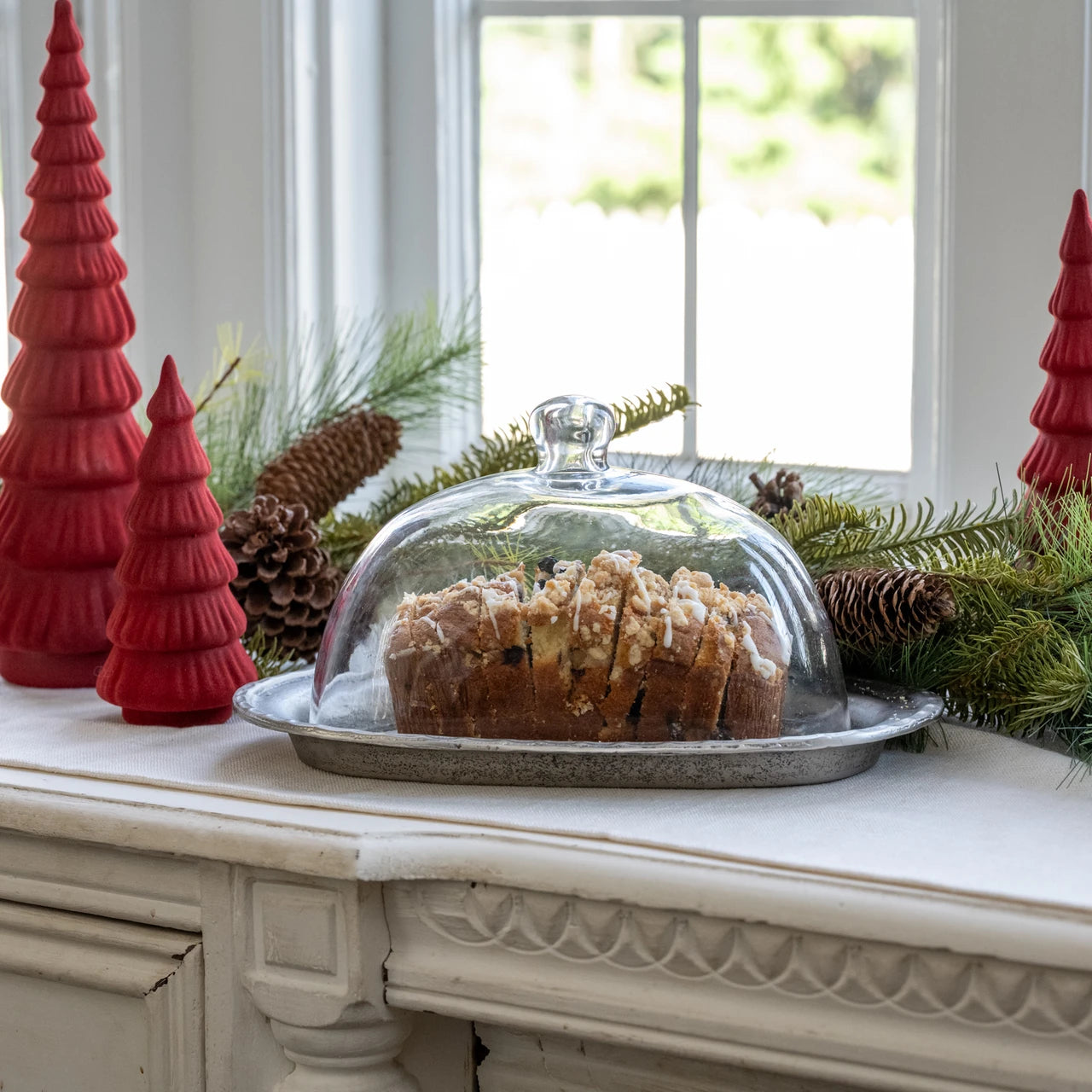 OVAL PEWTER PLATTER W/ GLASS CLOCHE
