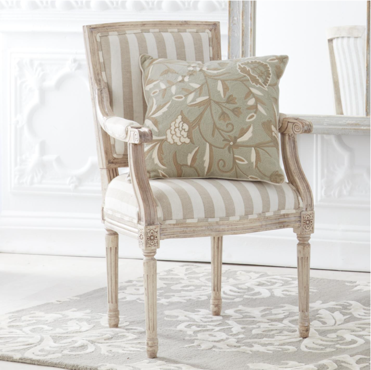 Pale Gray & Blue Floral Embroidered Pillow