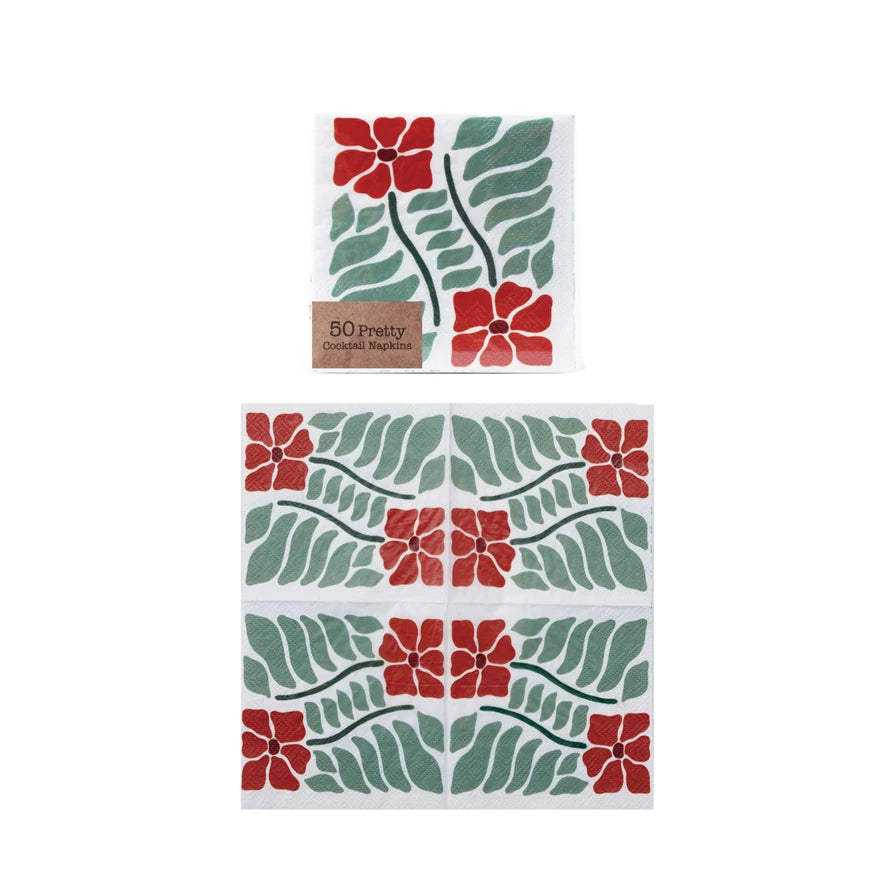 Paper Cocktail Napkins with Poinsettias