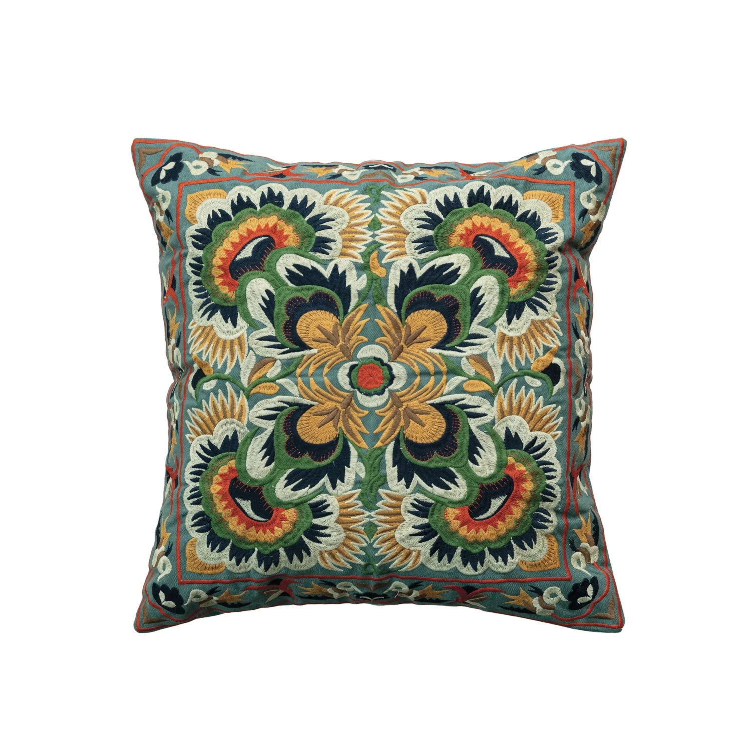 Cotton Embroidered Pillow w/ Pattern