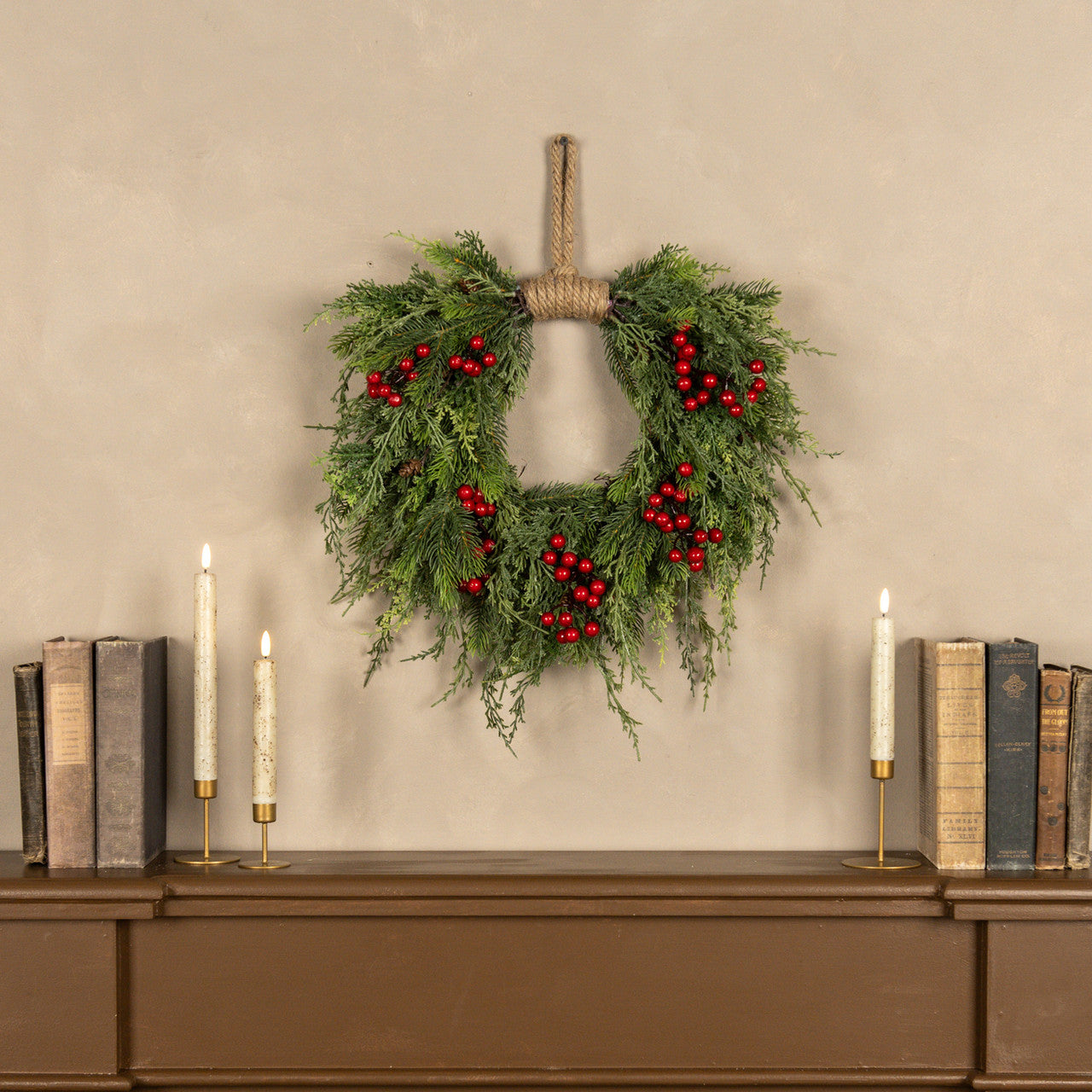 PINE, CEDAR & BERRIES HANGING WREATH