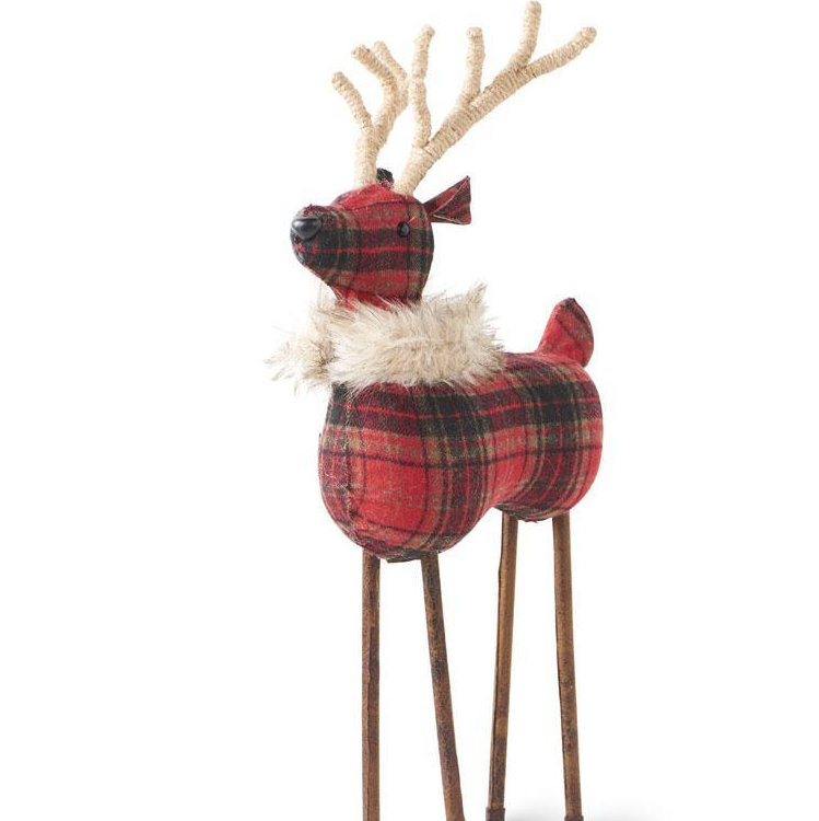 Red Plaid Reindeer w/Twine Antlers and Fur Collar