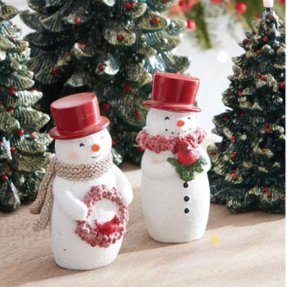 Glittered Snowmen w/Red Top Hats