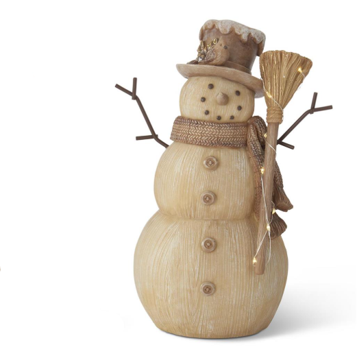 Resin Woodgrain LED Musical Snowmen w/Timer
