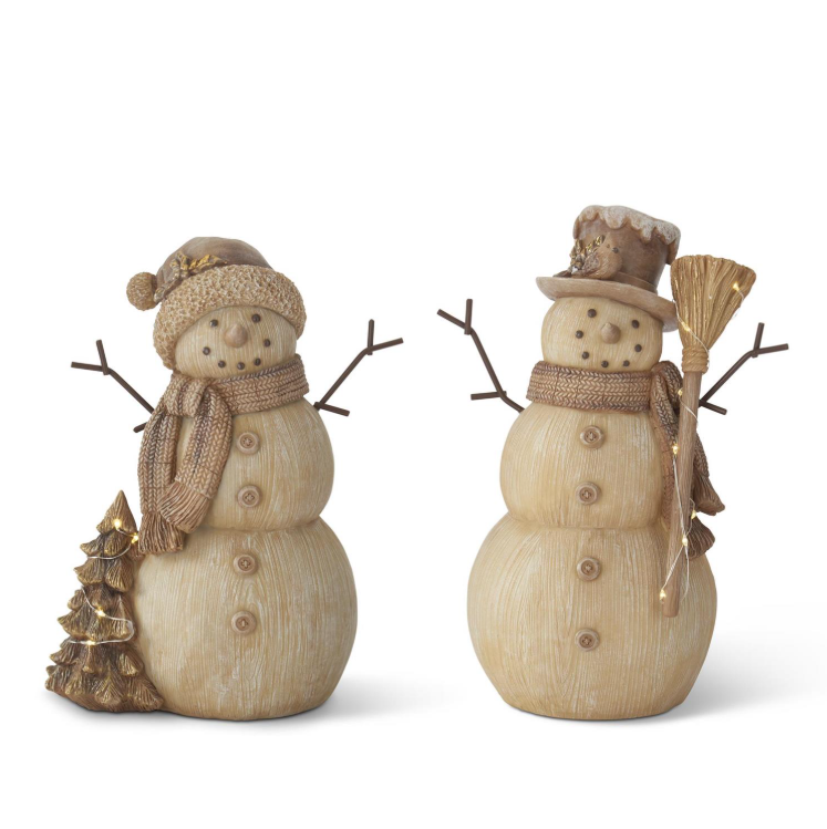 Resin Woodgrain LED Musical Snowmen w/Timer