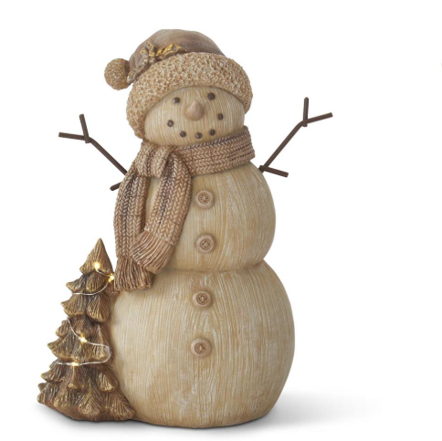 Resin Woodgrain LED Musical Snowmen w/Timer