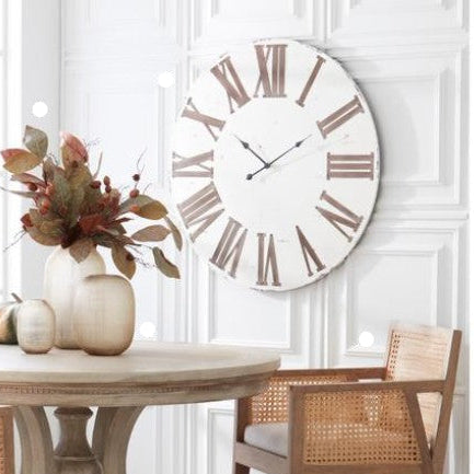 Antique White Wood Wall Clock w/Roman Numerals