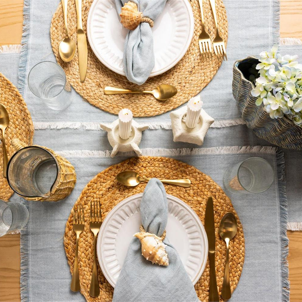 Table Runner - Soft Blue Chambray Fringe Edge