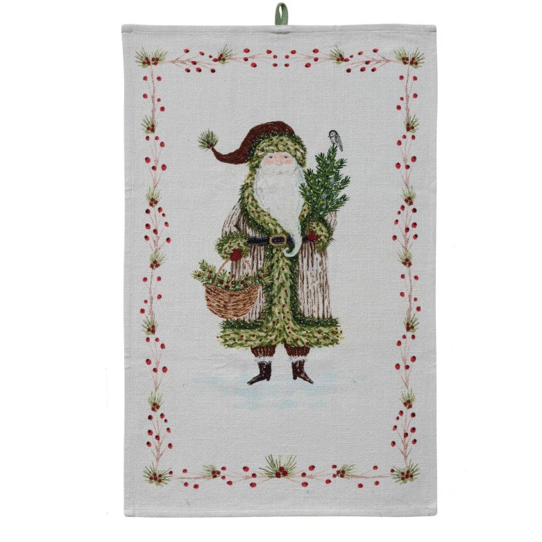 Tea Towel with Santa & Berries Border