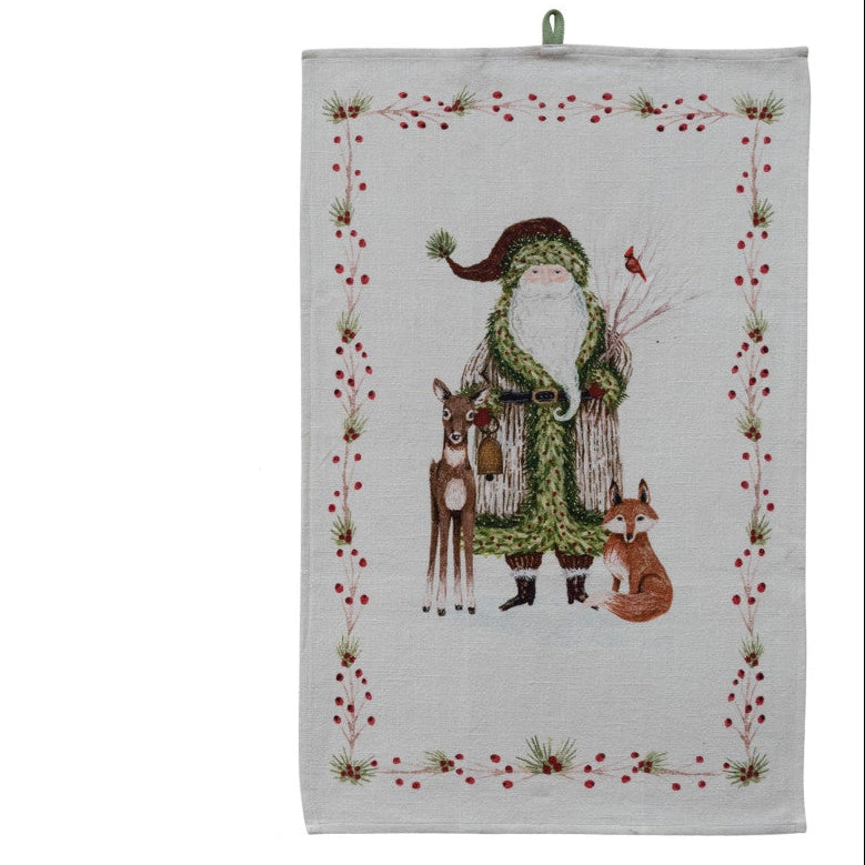 Tea Towel with Santa & Berries Border