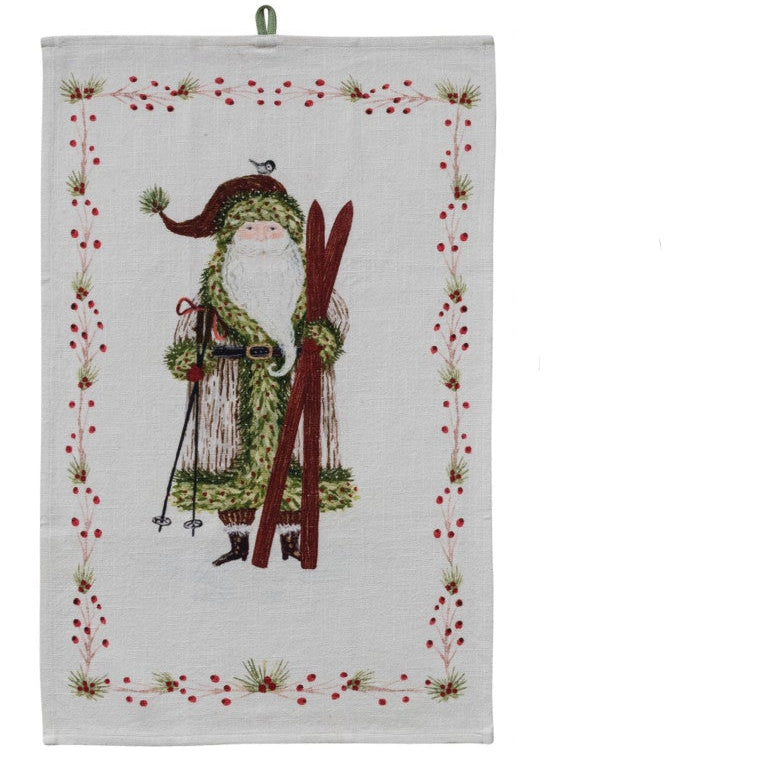 Tea Towel with Santa & Berries Border