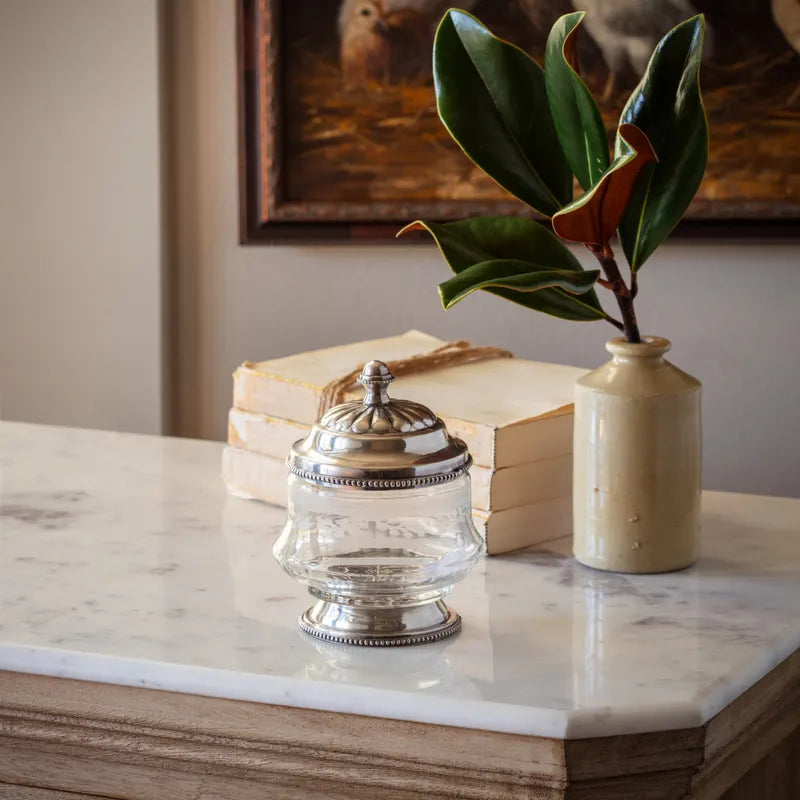 Antique Silver Etched Glass Vanity Cannister