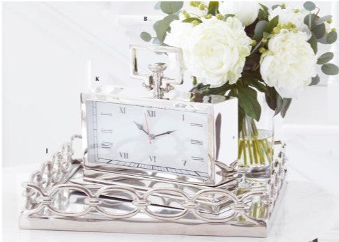 13.5 Inch Rectangular Silver Metal Table Clock