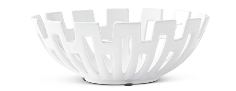 White Glazed Ceramic Cutout Bowl